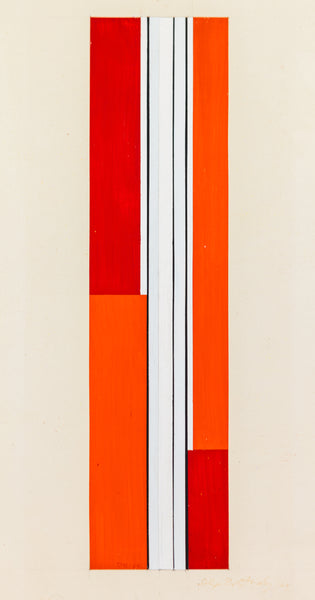 Ilya Bolotowsky Untitled 1969 Original Oil on Paper | Signed Geometric Abstraction Skyscraper Red Black 16.9x6.5 Inches w/ COA