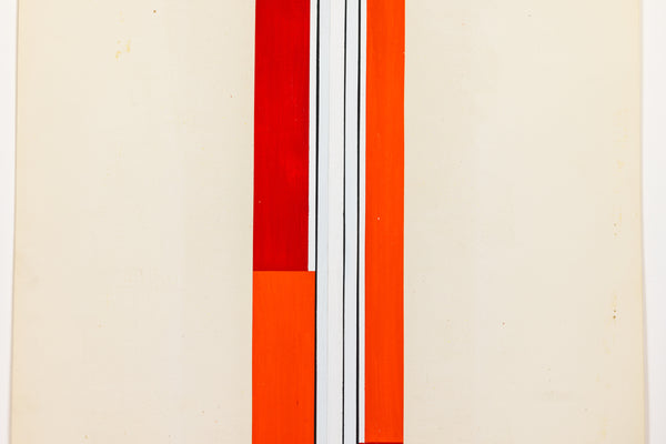 Ilya Bolotowsky Untitled 1969 Original Oil on Paper | Signed Geometric Abstraction Skyscraper Red Black 16.9x6.5 Inches w/ COA