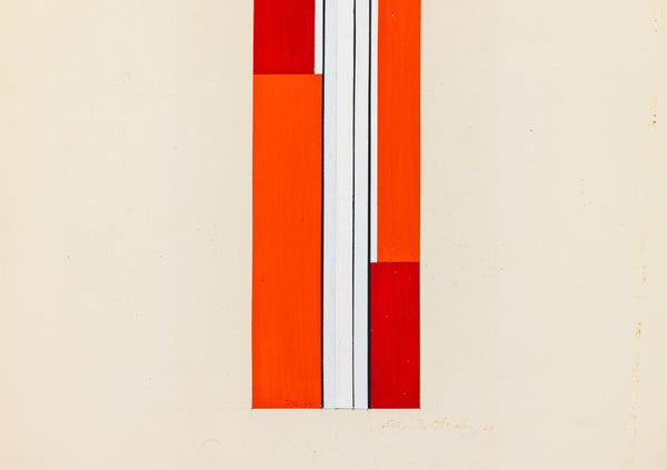 Ilya Bolotowsky Untitled 1969 Original Oil on Paper | Signed Geometric Abstraction Skyscraper Red Black 16.9x6.5 Inches w/ COA