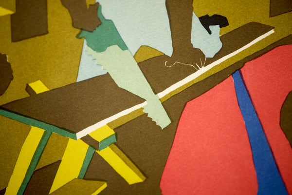 Jacob Lawrence - Carpenters - (1997) Offset Lithograph in Colors on B.F.K. Rives Paper
