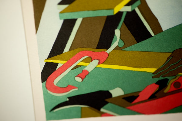 Jacob Lawrence - Carpenters - (1997) Offset Lithograph in Colors on B.F.K. Rives Paper