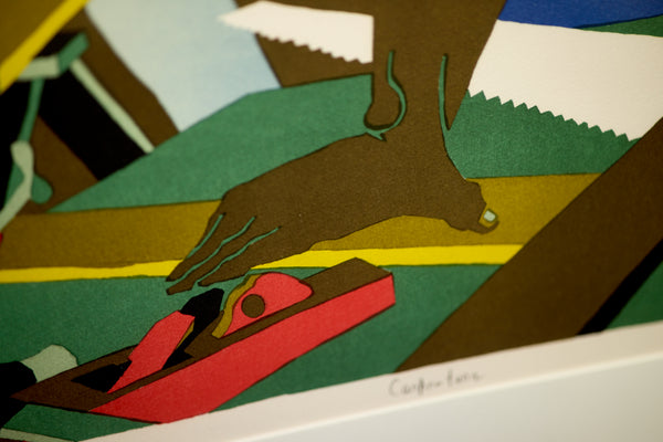 Jacob Lawrence - Carpenters - (1997) Offset Lithograph in Colors on B.F.K. Rives Paper