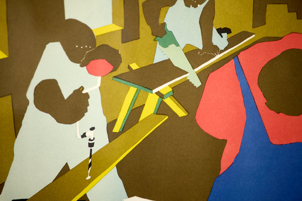 Jacob Lawrence - Carpenters - (1997) Offset Lithograph in Colors on B.F.K. Rives Paper
