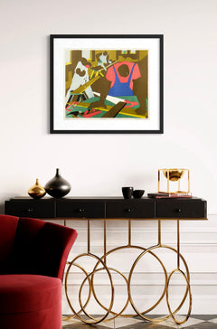 Jacob Lawrence - Carpenters - (1997) Offset Lithograph in Colors on B.F.K. Rives Paper