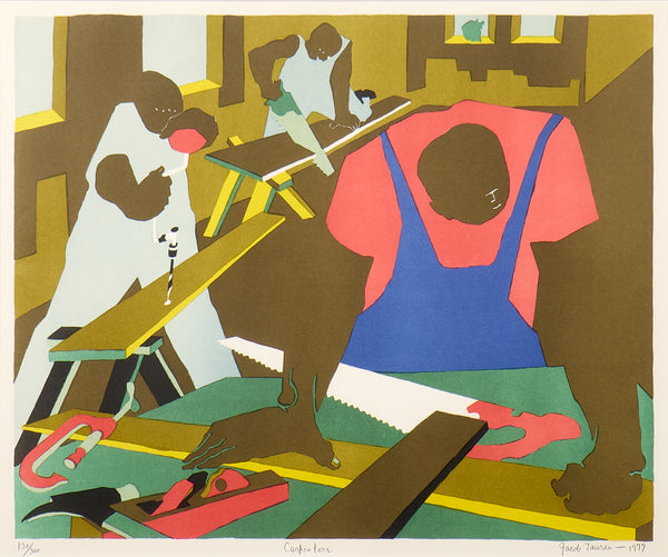 Jacob Lawrence - Carpenters - (1997) Offset Lithograph in Colors on B.F.K. Rives Paper