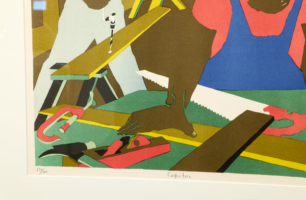 Jacob Lawrence - Carpenters - (1997) Offset Lithograph in Colors on B.F.K. Rives Paper