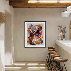 Abstract floral composition by Jeff Koons, featuring sweeping calligraphic brushstrokes in vibrant colors, layered with shimmering silver foil and varnish overlay, creating reflective, dynamic effects on the archival pigment screenprint surface (2019).