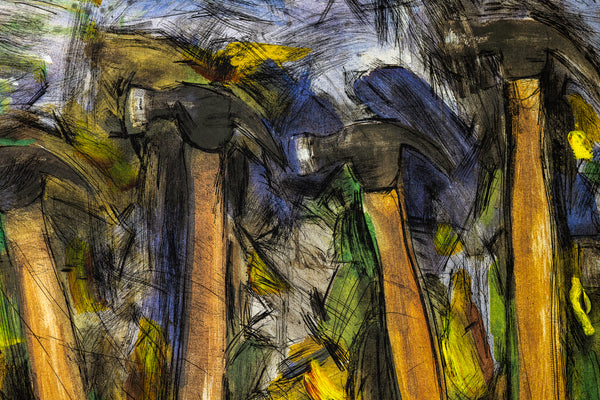 Jim Dine Running Hammers in a Landscape 55” Hand Colored Screenprint Signed Edition of 18