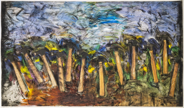 Jim Dine Running Hammers in a Landscape 55” Hand Colored Screenprint Signed Edition of 18