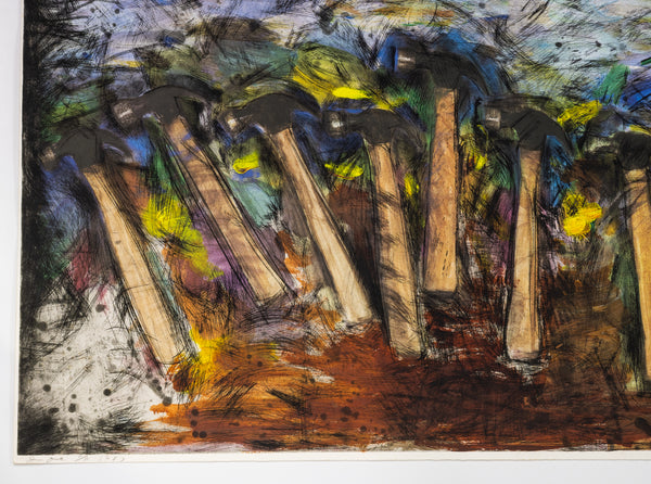 Jim Dine Running Hammers in a Landscape 55” Hand Colored Screenprint Signed Edition of 18