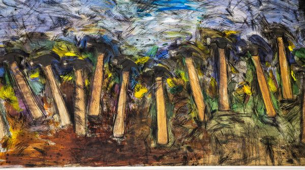 Jim Dine Running Hammers in a Landscape 55” Hand Colored Screenprint Signed Edition of 18