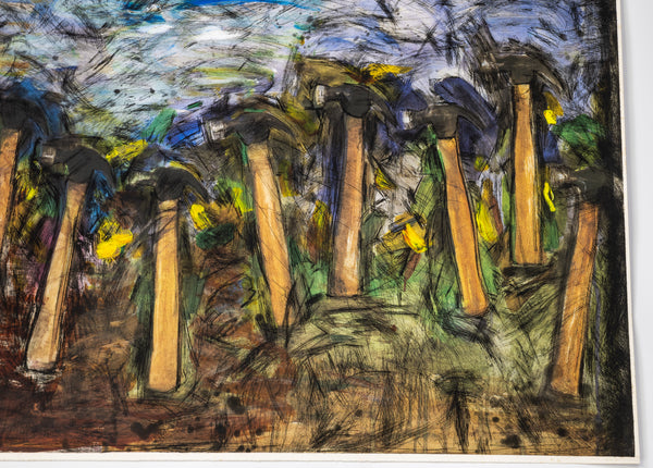 Jim Dine Running Hammers in a Landscape 55” Hand Colored Screenprint Signed Edition of 18