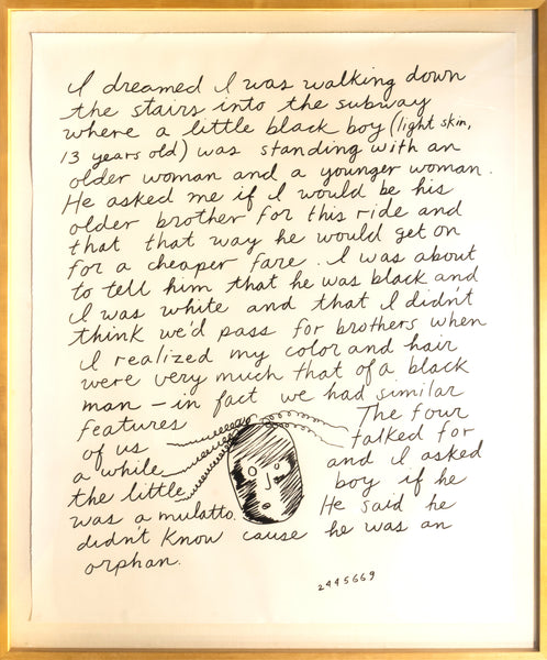 Jonathan Borofsky, Subway Dream, (1983) screenprint featuring a handwritten dream narrative set in a subway station