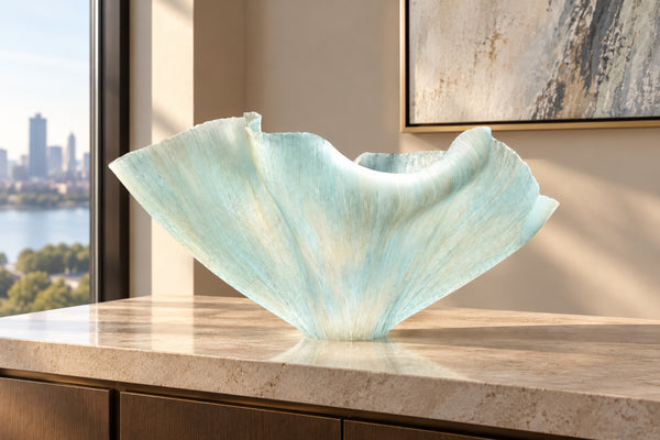 Toots Zynsky, Untitled (White & Ice Blue), Signed Filet-de-Verre Handblown Glass