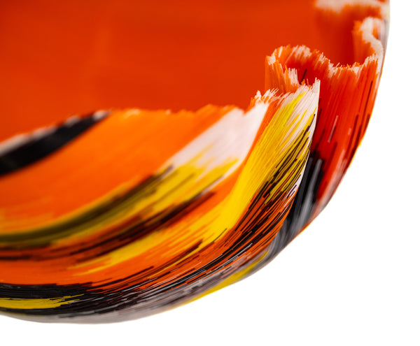 Mary Ann Toots Zynsky Filet-de-verre Orange, Yellow, Black Signed Hand Blown Glass