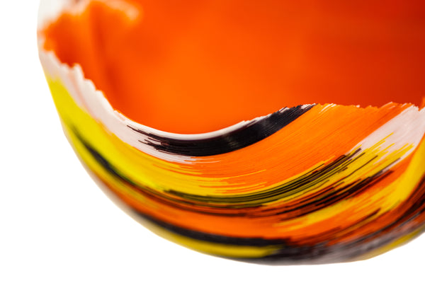 Mary Ann Toots Zynsky Filet-de-verre Orange, Yellow, Black Signed Hand Blown Glass