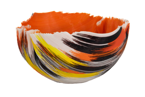 Mary Ann Toots Zynsky, Filet-de-verre Orange, Yellow, Black Signed Hand Blown Glass