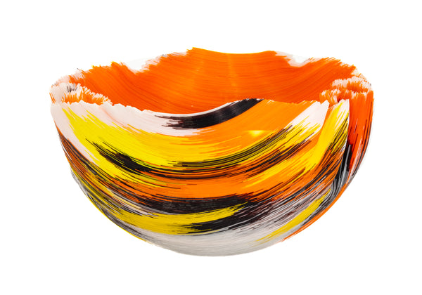 Mary Ann Toots Zynsky Filet-de-verre Orange, Yellow, Black Signed Hand Blown Glass
