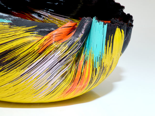 Mary Ann "Toots" Zynsky / Untitled (Tierra del Fuego series, 1988), a hand-blown glass sculpture using her signature filet-de-verre technique. Measuring 5" x 11" x 7", signed "Z"