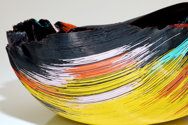 Mary Ann "Toots" Zynsky / Untitled (Tierra del Fuego series, 1988), a hand-blown glass sculpture using her signature filet-de-verre technique. Measuring 5" x 11" x 7", signed "Z"