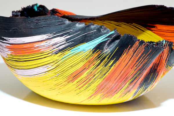 Mary Ann "Toots" Zynsky / Untitled (Tierra del Fuego series, 1988), a hand-blown glass sculpture using her signature filet-de-verre technique. Measuring 5" x 11" x 7", signed "Z"