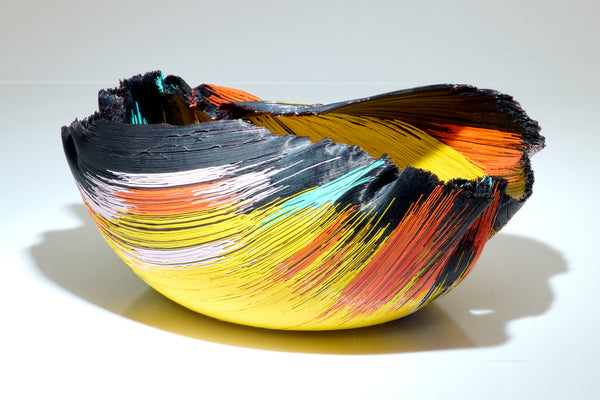 Mary Ann "Toots" Zynsky / Untitled (Tierra del Fuego series, 1988), a hand-blown glass sculpture using her signature filet-de-verre technique. Measuring 5" x 11" x 7", signed "Z"