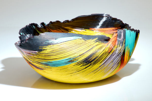 Mary Ann "Toots" Zynsky / Untitled (Tierra del Fuego series, 1988), a hand-blown glass sculpture using her signature filet-de-verre technique. Measuring 5" x 11" x 7", signed "Z"