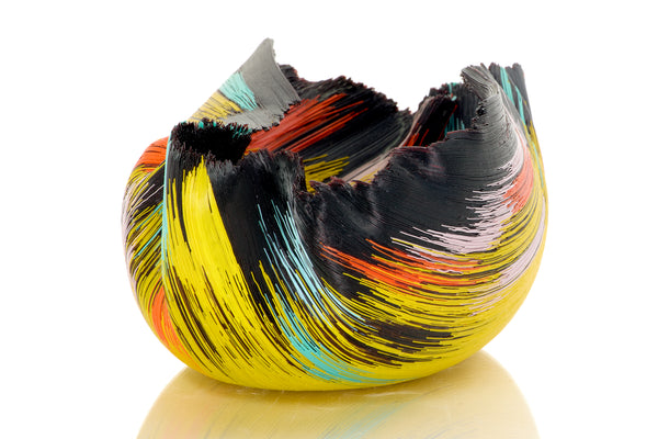 Mary Ann "Toots" Zynsky / Untitled (Tierra del Fuego series, 1988), a hand-blown glass sculpture using her signature filet-de-verre technique. Measuring 5" x 11" x 7", signed "Z"