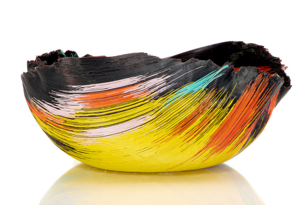 Mary Ann "Toots" Zynsky / Untitled (Tierra del Fuego series, 1988), a hand-blown glass sculpture using her signature filet-de-verre technique. Measuring 5" x 11" x 7", signed "Z"