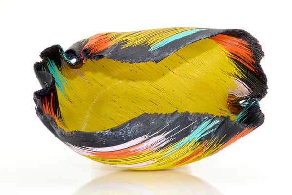Mary Ann "Toots" Zynsky / Untitled (Tierra del Fuego series, 1988), a hand-blown glass sculpture using her signature filet-de-verre technique. Measuring 5" x 11" x 7", signed "Z"