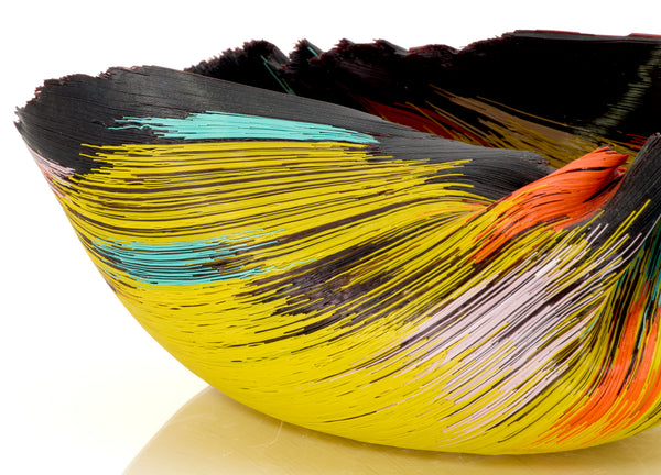 Mary Ann "Toots" Zynsky / Untitled (Tierra del Fuego series, 1988), a hand-blown glass sculpture using her signature filet-de-verre technique. Measuring 5" x 11" x 7", signed "Z"