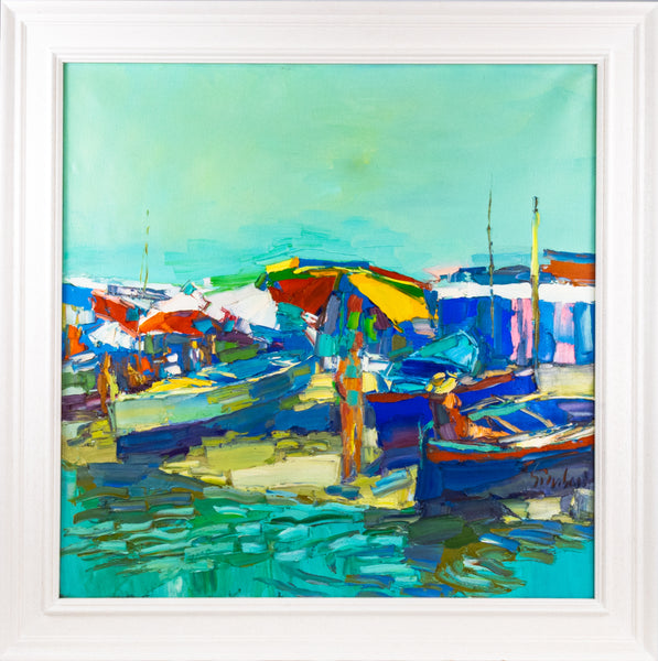 Summer in Cuma, an original acrylic on canvas by Nicola Simbari, capturing the vibrant essence of Italian coastal life.
