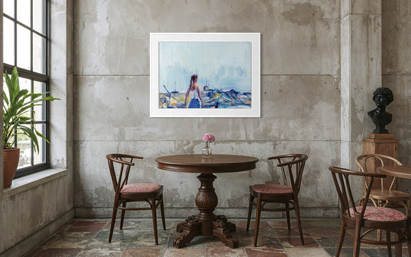 Nicola Simbari, Woman Along Coastline, 36 Inch Signed Original Painting