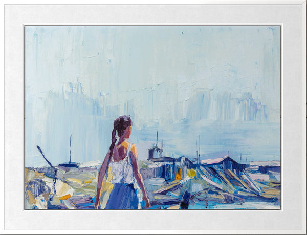 Nicola Simbari, Woman Along Coastline, 36 Inch Signed Original Painting