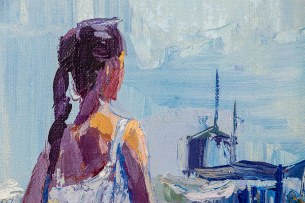 Nicola Simbari Woman Along Coastline 36 Inch Signed Original Painting