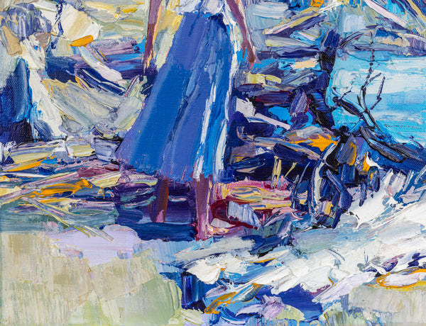 Nicola Simbari Woman Along Coastline 36 Inch Signed Original Painting