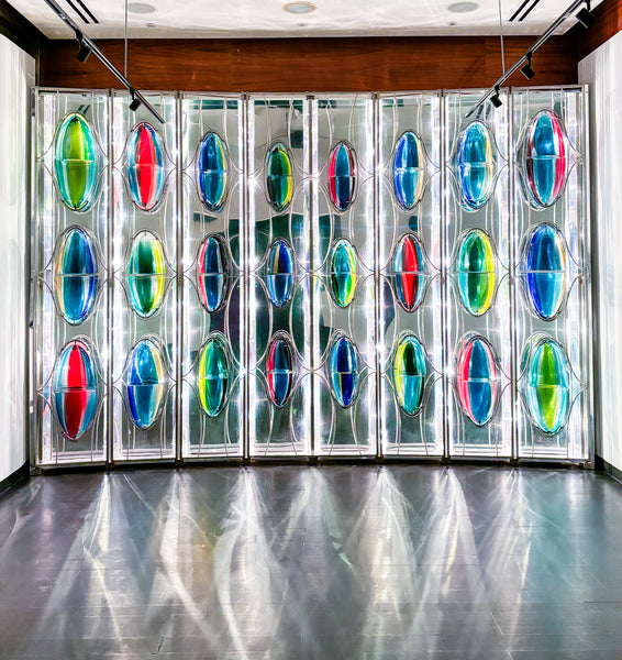 Paolo Venini Struttura Metallica 16' x 11'  Full Wall Backlit Colorful Glass Installation