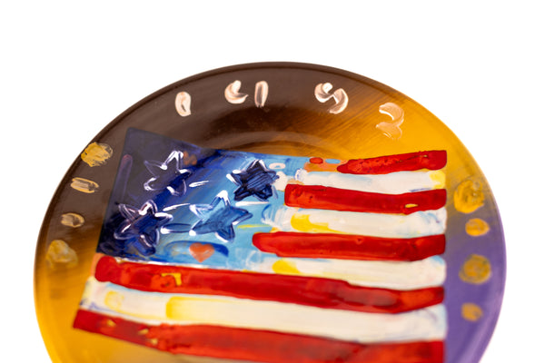Peter Max Signed Original American Flag Painting on 10.5” Plate