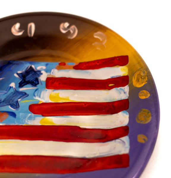 Peter Max Signed Original American Flag Painting on 10.5” Plate