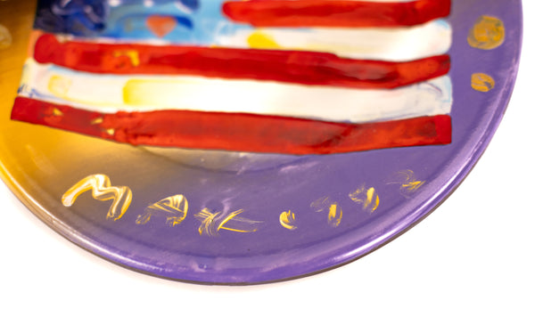 Peter Max Signed Original American Flag Painting on 10.5” Plate