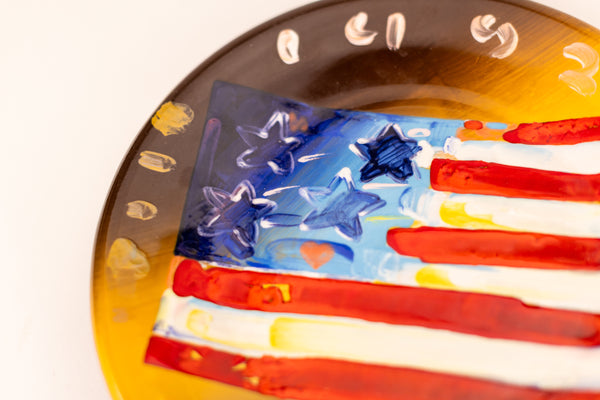 Peter Max Signed Original American Flag Painting on 10.5” Plate