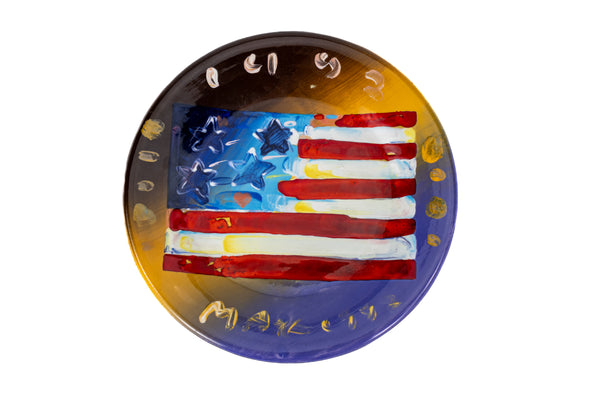 Peter Max Signed Original American Flag Painting on 10.5” Plate