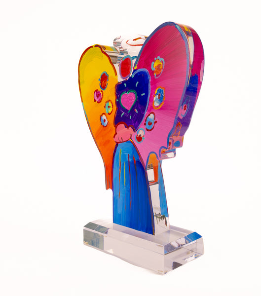 Peter Max Angel with Heart 18” Signed 2014 Acrylic Sculpture