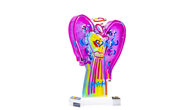 Peter Max Pink Angel with Heart Acrylic Sculpture 2017 Large 18” Version