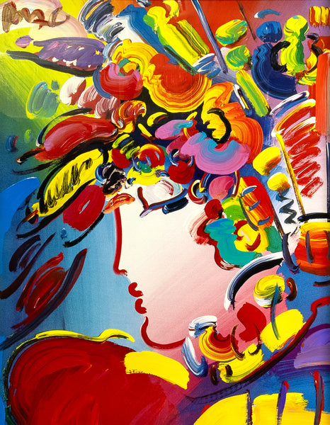 Peter Max, Blushing Beauty, Signed Mixed Media Original Painting over Lithograph