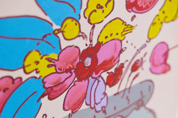 Peter Max Bouquet of Flowers Original Signed Acrylic Painting on Canvas