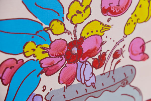 Peter Max Bouquet of Flowers Original Signed Acrylic Painting on Canvas