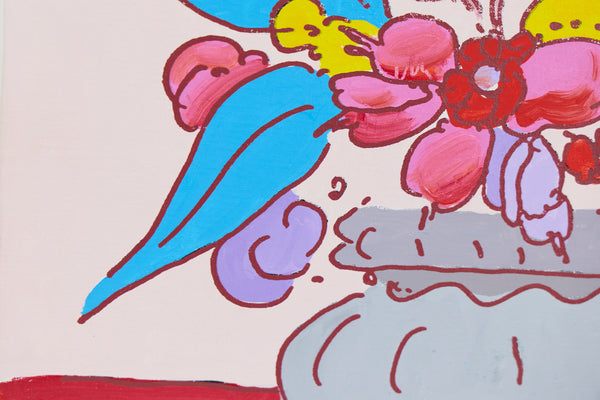 Peter Max Bouquet of Flowers Original Signed Acrylic Painting on Canvas