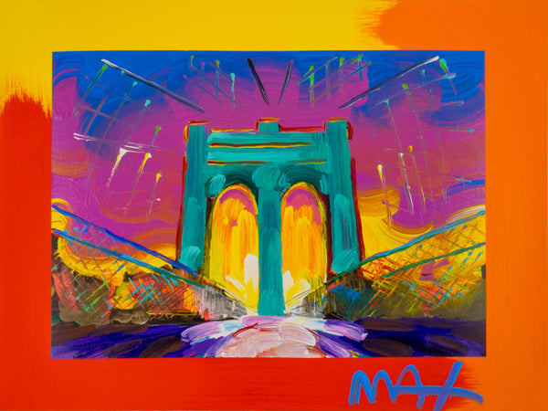 Peter Max, Brooklyn Bridge, Signed Mixed Media Original Painting Over Lithograph