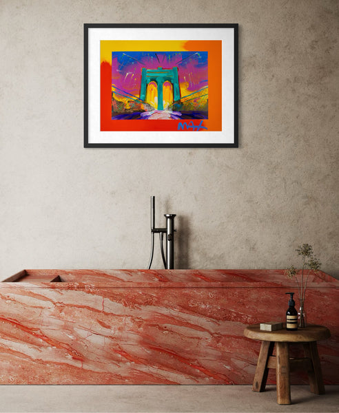 Peter Max, Brooklyn Bridge, Signed Mixed Media Original Painting Over Lithograph